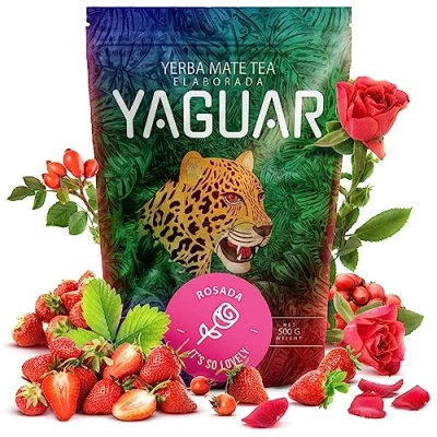 Abbildung von Yaguar Rosada 500 g Der feine Mate Tee mit Rose und Erdbeere Perfekt für Anfänger großer Koffeingehalt brasilianischer 0,5 kg