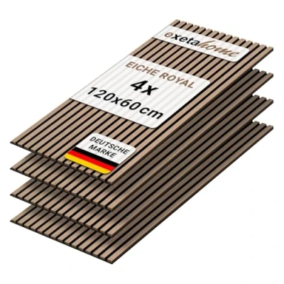 Abbildung von Akustikpaneele I 4 Stück je 60 x 120 cm Wandpaneele Schalldämmung für optimale Raumakustik Holzpaneele mit Echtholz Furnier akustische Schallabsorption (Eiche Royal)