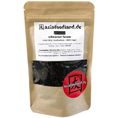 Abbildung von Asiafoodland gerösteter schwarzer Sesam Perfekt zum würzen, abschmecken und als Deko, 1er Pack (1 x 80g)