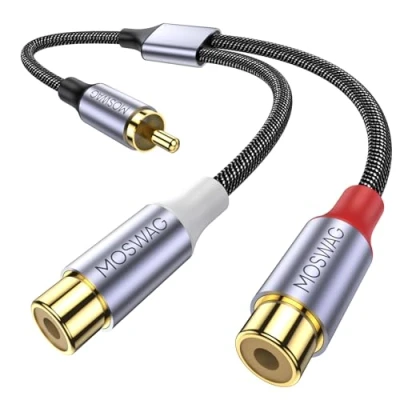 Abbildung von MOSWAG RCA Y Splitter 1 Stecker auf 2 Buchse Stereo Audio Kabel Kompatibel Mit Subwoofern, Lautsprechern, Heimkinos, HDTVs, Spielkonsolen
