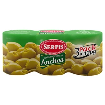 Abbildung von Serpis, Oliven gefüllt mit Anchovis, 3 x 120 g