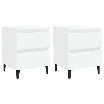 Abbildung von vidaXL 2X Nachttisch mit 2 Schubladen Metallbeinen Nachtschrank Nachtkonsole Nachtkommode Schlafzimmer Schrank Kommode Weiß 40x35x50cm Holzwerkstoff