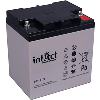Abbildung von intAct Block Power BP12 26, 12V 26 Ah, Hochwertige und zuverlässige Versorgungsbatterie, Wartungsfreie AGM Batterie