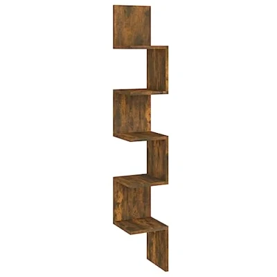 Abbildung von vidaXL Wand Eckregal, Wandregal für Schlafzimmer Wohnzimmer, Hängeregal mit viel Stauraum, Wandablage Bücherregal Regal, Räuchereiche Holzwerkstoff