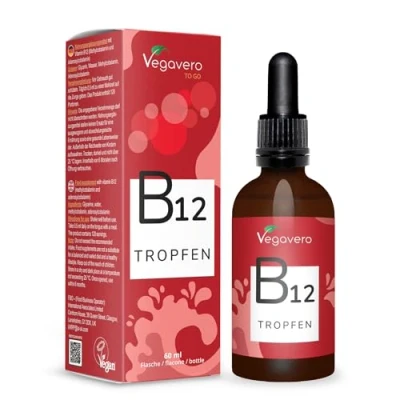 Abbildung von Vitamin B12 Tropfen 60 ml ohne Alkohol Aktivformen: 80% Methyl &amp; 20% Adenosylcobalamin 500 µg B 12 flüssig Laborgeprüft Keine Konservierungsstoffe Vegavero®