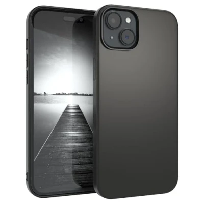 Abbildung von EAZY CASE Handyhülle Silikon mit Kameraschutz kompatibel iPhone 15 Plus in Schwarz Matt, Ultra dünn, Slimcover, Silikonhülle, Hülle, Softcase, Backcover
