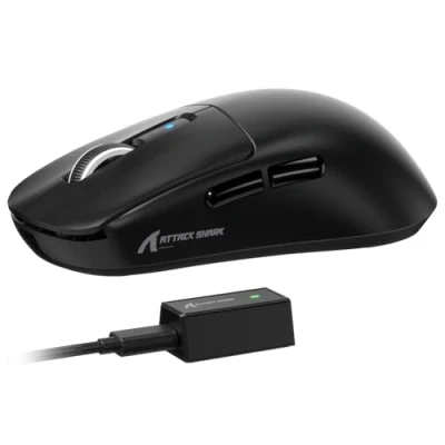 Abbildung von ATTACK SHARK R6 Kabellose 8 kHz Gaming Maus, SUPERLEICHT 39 g, Nordic 52840 MCU, PixArt PAW3950MAX Sensor, BT/2,4 G/Kabelgebunden, 6 einstellbare DPI bis zu 42000, 300 mAh Akku, PC/Mac(Schwarz)
