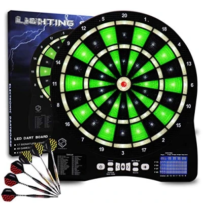 Abbildung von Turnart Dartscheibe Elektronisch 2023 Elektronische E mit LED Beleuchteten Ziffern,Dartscheibe Profi 6 Dartpfeile Soft (grün)