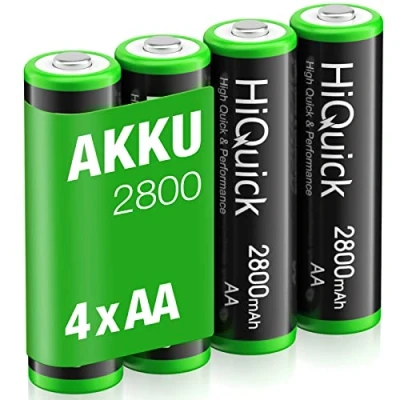 Abbildung von HiQuick Mignon AA Akku 2800mAh NI MH wiederaufladbare Batterien, 1200 Tech wideraufladbare Akkus, geringe Selbstentladung 1,2V Batterien 4 Stück