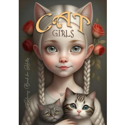 Abbildung von Cat Girls Malbuch für Erwachsene: Mädchen und Katzen Erwachsene Graustufen Ausmalbuch ... Book Grayscale Girl Portraits A4 60P