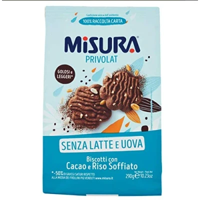 Abbildung von Misura Privolat Cacao e Riso Soffiato Kekse mit Puffreis und Kakao ohne Milch Eier 290g biscuits