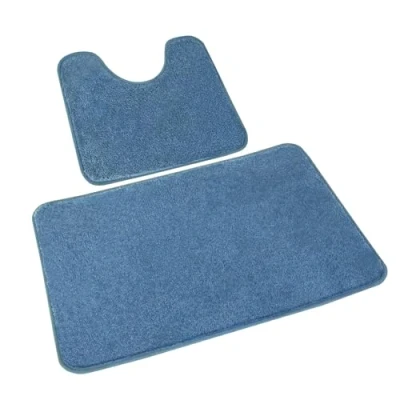 Abbildung von Rururug Badezimmerteppich Set 2 Teilig, Weiche Mikrofaser Badezimmermatte und wc Vorleger mit Ausschnitt, rutschfeste Badematte, Waschbar Badvorleger Hellblau, 50x80+50x40 cm