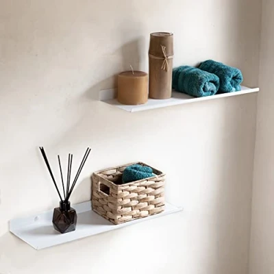 Abbildung von MILUKA Wandregal Weiß Metall 2er Set Schweberegale Weiss 50 cm Kleines Küche Badezimmer Regal Wand Schweberegal für Schlafzimmer, Wohnzimmer, Büro Kinderzimmer 2,
