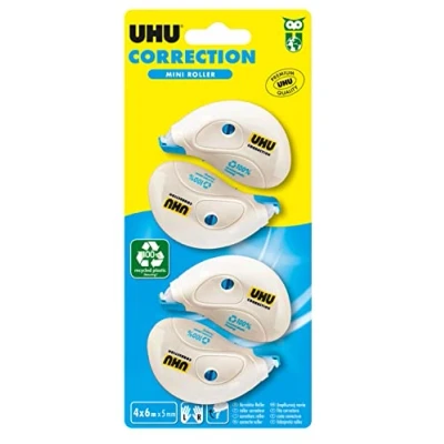 Abbildung von UHU Korrekturroller Mini schnelles, sauberes und präzises Korrekturband, weiß, 4 Stück, 6 m x 5 mm
