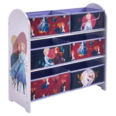 Abbildung von Disney Die Eiskönigin Spielzeug Aufbewahrungseinheit, 6 Boxen für Schlafzimmer, aus Holzwerkstoff/Stoff/Metall, einfache Montage und Reinigung