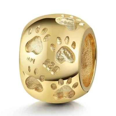 Abbildung von Materia Bead TIer Hund Pfoten Abdrücke Gelbgold 1686, Sterlingsilber, vergoldet