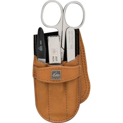 Abbildung von ERBE Maniküre Etui Taschenetui mit Steckverschluss aus echtem Leder, 4 tlg., bestückt Solinger Premium Stahlwaren in Edelstahl