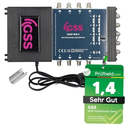 Abbildung von GSS SAT Multischalter SDSP 908 S für 2 Quad oder Quattro LNB geeignet, 8 Teilnehmer Satelliten, Aufdrehhilfe Regelbare Terrestrik