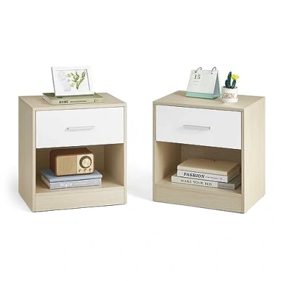 Abbildung von VASAGLE Nachttisch, 2er Set, Beistelltisch, mit Schublade, Griff, offenes Fach, Couchtisch, für Schlafzimmer, Wohnzimmer, naturbeige klassikweiß LET819T67