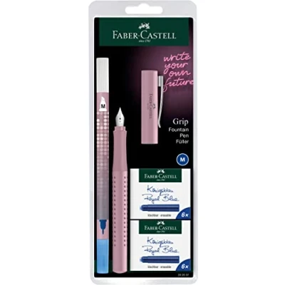 Abbildung von FABER CASTELL 202037 Füller Grip 2010 Harmony, Feder M, rose shadow, mit Tintenlöscher und 12 Ersatzpatronen