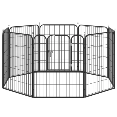 Abbildung von PawHut Freigehege Laufstall, Laufgitter, individuell, gestaltbar, aus Metall, für Tiere, Schwarz