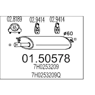 Abbildung von MTS 01.50578 Mittelschalldämpfer 870 VOLKSWAGEN: Transporter 5 Kastenwagen, Pritsche / Fahrgestell, Multivan (7HM