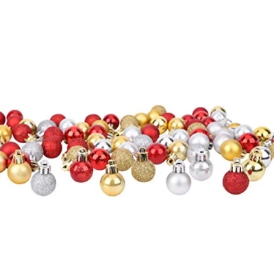 Abbildung von Toyland® Set mit 96 Mini Weihnachtskugeln, 32 rot, Silberne Kugeln und Goldkugeln 2,5 cm (25 mm)