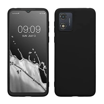 Abbildung von kwmobile Hülle kompatibel mit Motorola Moto E13 weiches TPU Silikon Case Cover geeignet für kabelloses Laden Schwarz matt