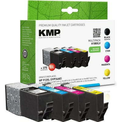 Abbildung von KMP Druckerpatronen H188XLV schwarz, cyan, magenta, gelb kompatibel zu HP 912XL (3YP34AE), 4er Set
