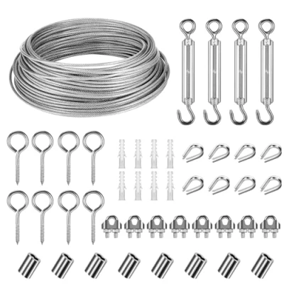 Abbildung von Drahtseil 3mm Edelstahl, 30M Stahlseil Kit, ummantelt mit ösen, Spanndraht Seilspanngarnitur, Rankhilfe Set für gardinenseil, wäscheleinen, Kletterpflanzen