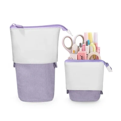 Abbildung von Xespis Federmäppchen Reißverschluss, Teleskopisch Mäppchen, 2 in 1 Standmäppchen, Federtasche Mädchen, Schüttelpenal Teenager, für Junge Mädchen Geschenke 7 8 9 10 11 12 Jahre(Lila Cord)