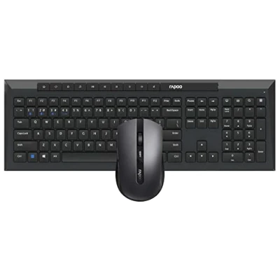 Abbildung von RAPOO Kabellose Tastatur und Maus 8210M (drahtloses Multi Mode Desktop Set, Anschluss an bis zu 3 Geräte, robust, Lange Akkulaufzeit), Schwarz
