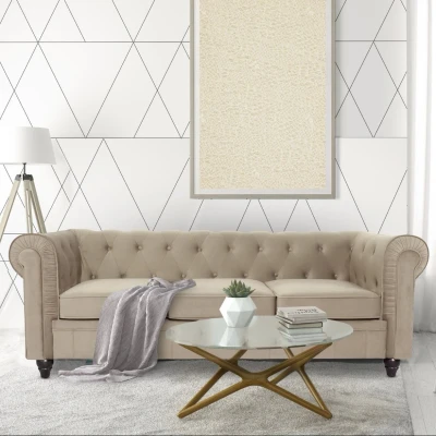 Abbildung von Menzzo Samtsofas, Holz, Taupe, L209 x P82 H72 cm