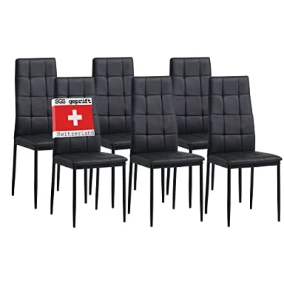 Abbildung von Albatros International Esszimmerstuhl Esszimmerestuhl Küchenstuhl RIMINI, Kunstleder Bezug (6er Set, Schwarz), edles Italienisches Design, Polsterstuhl, hohe Belastbarkeit, Modern