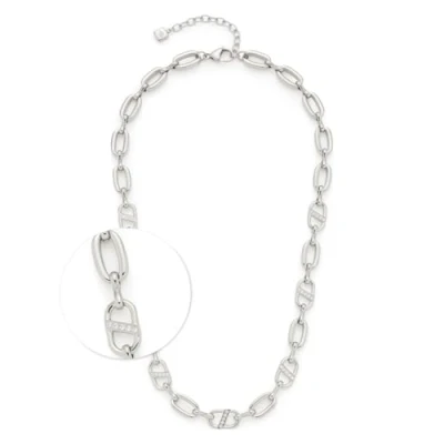 Abbildung von JEWELS BY LEONARDO Halskette Narea, kurze Kette aus silberfarbenem Edelstahl, Schiffsanker Kettenglieder mit eingesetzten zirkonia Steinchen, 45 50 cm Länge, Schmuck Geschenk, 024276