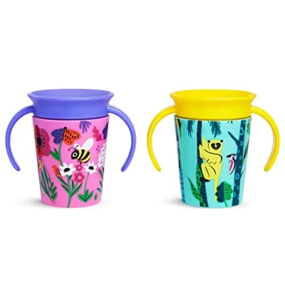 Abbildung von Munchkin Miracle 360 Trinkbecher für Babys und Kleinkinder, BPA freier Trinklernbecher mit Henkel, auslaufsicher &amp; spülmaschinenfest 177 ml, 2er Set Affe/Biene