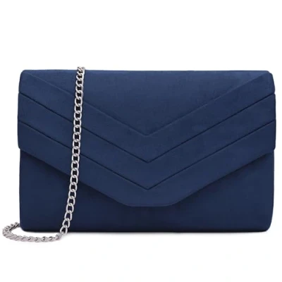 Abbildung von Milisente Clutch für Damen, Wildleder Clutch, Hochzeit, Schultertasche, Umhängetasche, Abendtasche, marineblau, L, Umhängetaschen