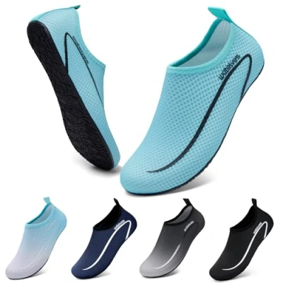 Abbildung von WateLves Wasserschuhe Badeschuhe Damen Herren Aquaschuhe Strandschuhe Schnell Trocknend Slip on Breathable Surfschuhe Unisex Schwimmschuhe für Beach Pool Surfen Yoga Linie Blau grün 42/43