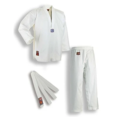 Abbildung von Ju Sports Taekwondo Anzug Chagi Weiß 150 I Dobok für Kinder &amp; Erwachsene Kimono in Ripp Optik inkl. weißem Gürtel Hose mit Kickzwickel 100% Baumwolle