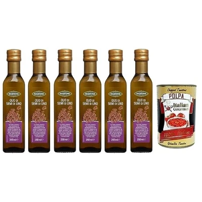 Abbildung von Fratelli Mantova Olio Semi di Lino Leinsamenöl,Leinöl,Reich an Omega 3,Glas 250ml + Italian Gourmet Polpa Pomodoro 400g Dose