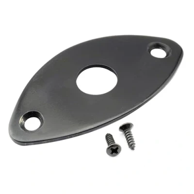 Abbildung von Musiclily Pro Stahl Gebogen Ovale Buchsenplatte Jack Plate für E Gitarre und Bass, Schwarz