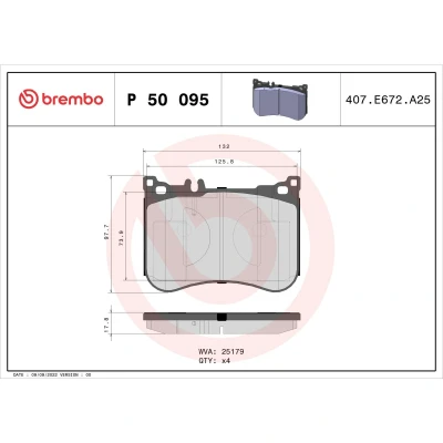 Abbildung von BREMBO P 50 095 Bremsbelagsatz für Verschleißwarnanzeiger vorbereitet ohne Zubehör MERCEDES BENZ: S Klasse Limousine, SL Cabrio, E Limousine