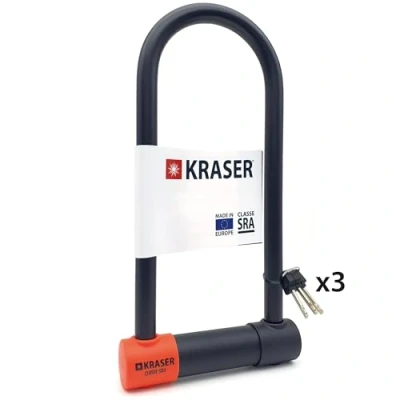 Abbildung von KRASER KR120L Solid U Vorhängeschloss SRA geprüftes Motorradschloss Diebstahlschutz Motorrad Sicherheitsschloss Ø18, 120cm breit, Schwarz und Orange