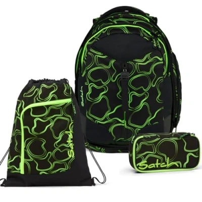 Abbildung von Satch Schulranzen Schulrucksack Set MATCH Green Supreme 3 teilig (3 teilig), Laptop Fach, Your Size System,