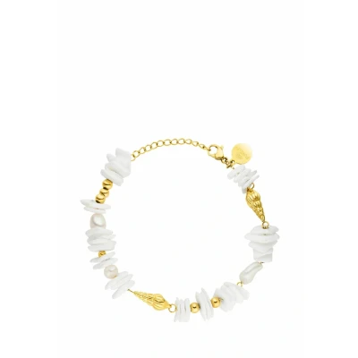 Abbildung von Purelei® Wela Armband Damen Mit echten Süßwasserperlen, Keshi Perlen &amp; Muschelelementen 316L Edelstahl vergoldet/rosé/silber Verstellbar 1619 cm Wasserfest (Gold)