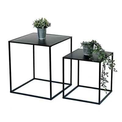Abbildung von DanDiBo Couchtisch Schwarz Metall 2er Set Beistelltisch Wohnzimmer 96252 Tisch 52 cm und 42 Sofatisch Küchentisch Modern
