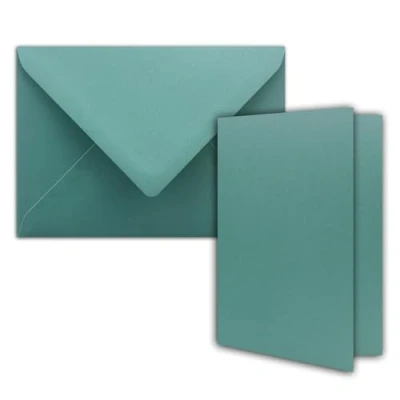 Abbildung von 25x DIN B6 Faltkarten Set mit Umschlägen in Lagunenblau (Blau) 120 x 170 mm ideal für Einladungskarten, Hochzeit, Taufe, Kommunion, Konfirmation Marke: FarbenFroh