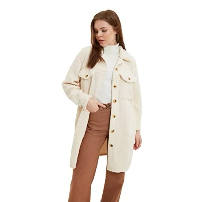Abbildung von Trendyol Damen Modest Oversize Basic Plain Webstoff Winterjacke Coat, Beige, 36 EU