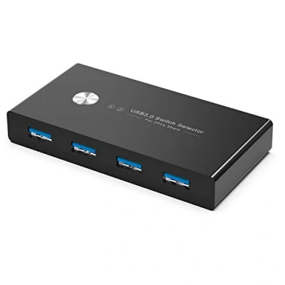 Abbildung von Rybozen USB Switch 3.0 Switcher KVM Sharing 4 Geräte Peripherie Box Hub, 2 In Out Umschalter mit Kabel für Maus Tastatur Scanner Drucker Sticks