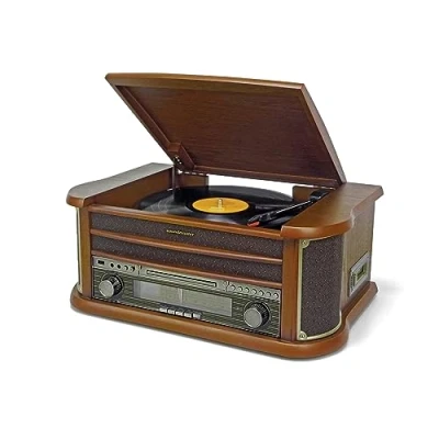 Abbildung von Soundmaster NR560 Nostalgie Stereoanlage mit Plattenspieler Kompaktanlage Bluetooth CD Player MP3 USB Encoding Kassettenspieler 75 Ohm Anschluss